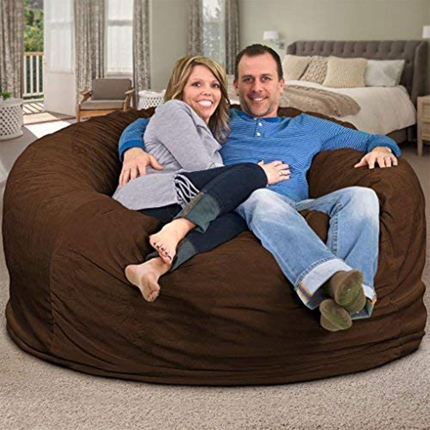 Ultimate Sack 6ft Bean Bag Chair, Oversized Comfortable Indoor Floor Lounger, Giant Foam-Filled Furniture for Relaxing, Brown Suede
