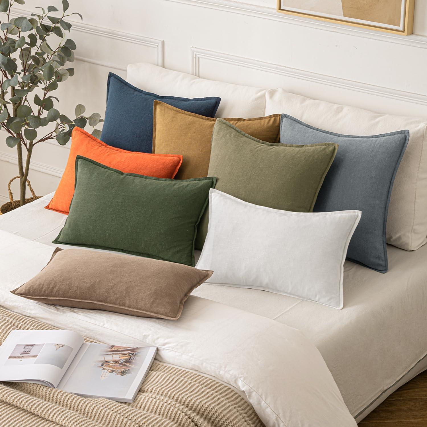 MIULEE Decorative Linen Pillow Covers 24x24 Inch Navy Blue ​Boho Farmhouse​ ​Neutral Couch Throw Pillows for Bed Pack of 2 Accent Outdoor Pillowcase Modern Sofa Cushion Livingroom Home Decor