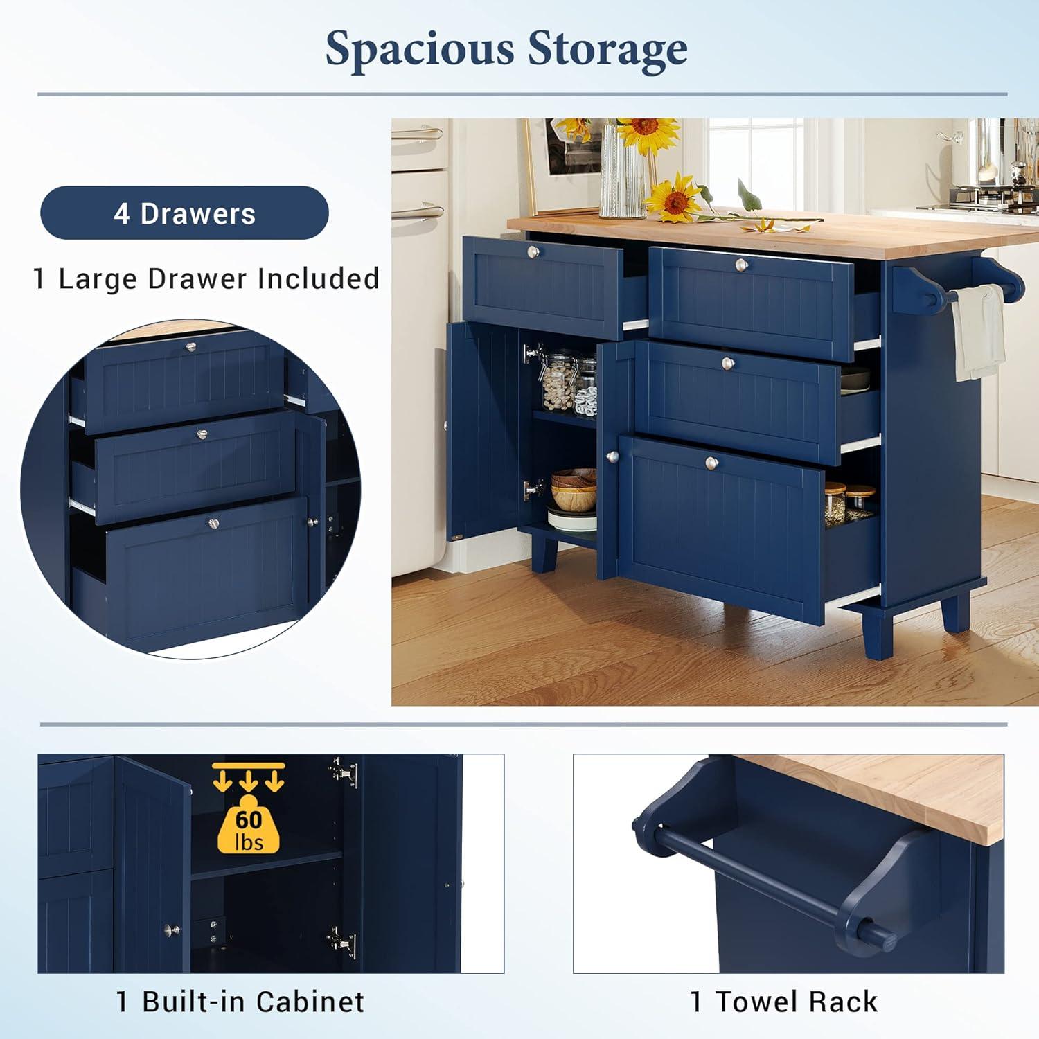 Harper & Bright Designs Kitchen Island Set with 2 Seatings and Drop Leaf, Farmhouse Dining Table Set with Storage Cabinet, Drawers and Towel Rack, Black