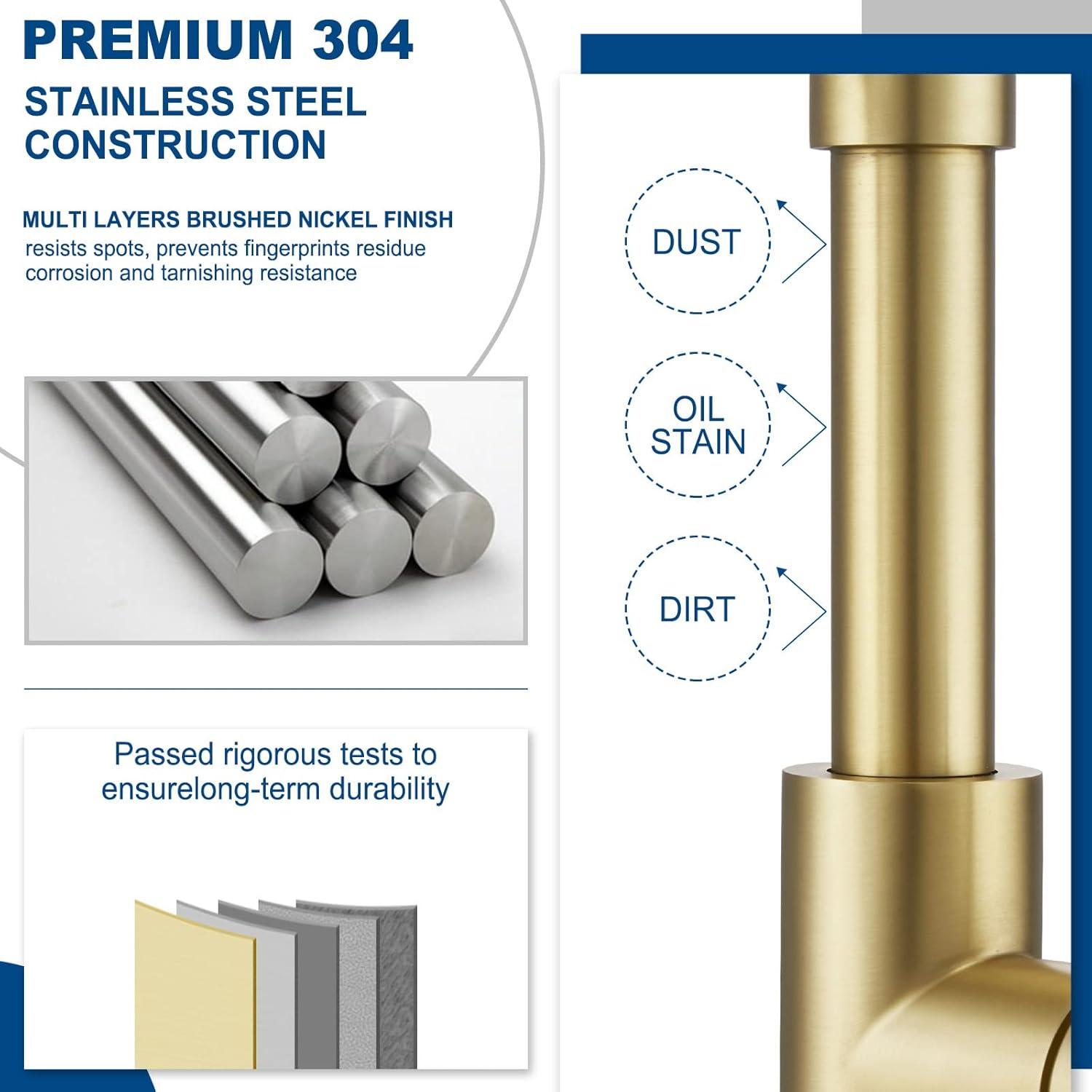 Brushed Gold Stainless Steel Kitchen Faucet with Pull-out Spray