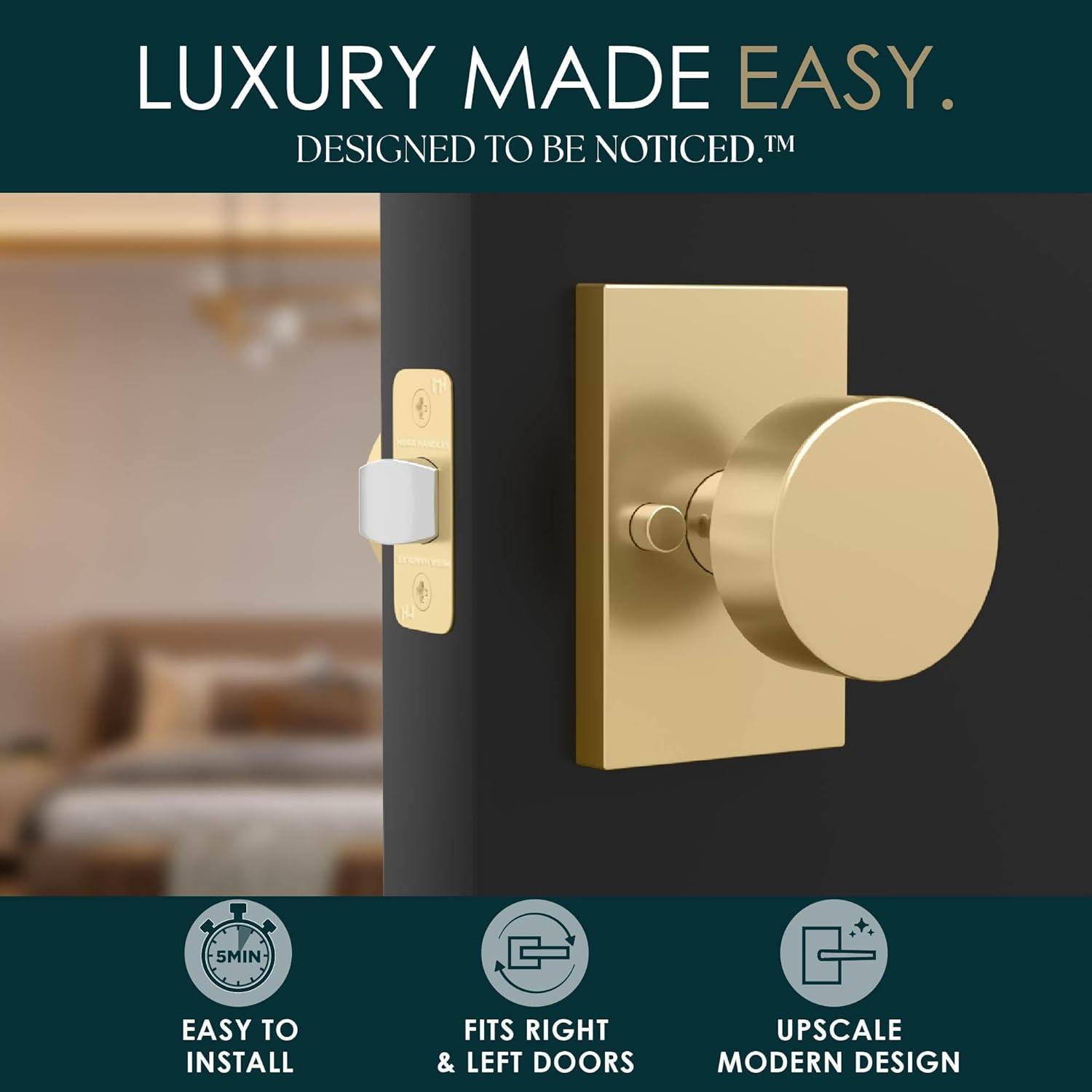 Mega Handles Laura Reversible Interior Door Knob for Bedrooms, Bathroom & Hallway | Modern Stainless Door Locks