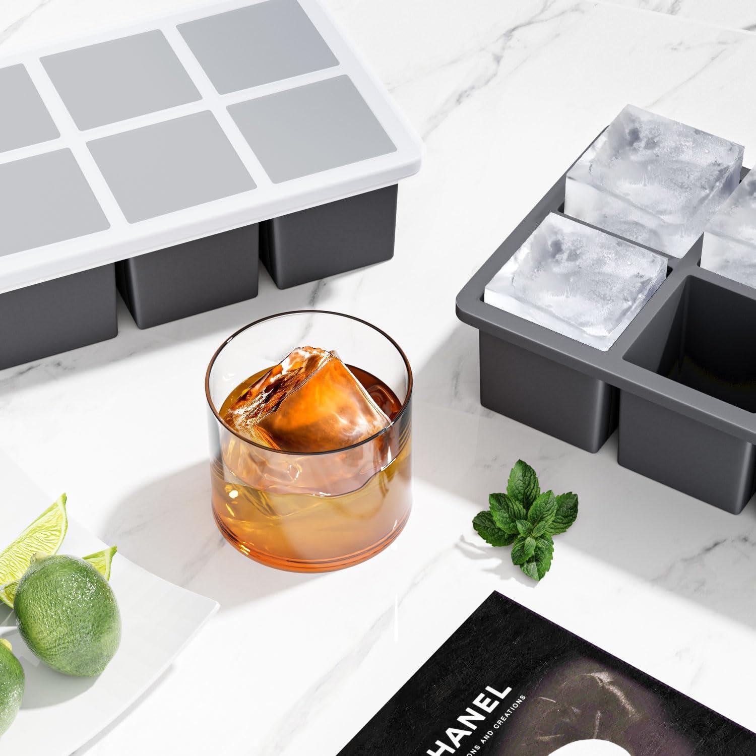 Large Ice Cube Tray for Whiskey: Big Square Ice Cube Maker for Cocktail - 2Pack Silicone Old Fashioned Ice Cube Trays - 2inch Huge Cubed Ice Trays for Whisky