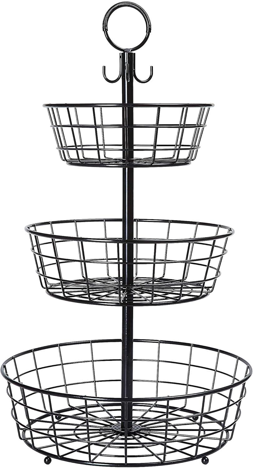 SunnyPoint Countertop French Country 3 Tier Wire Basket Stand (Black; FreeStand)