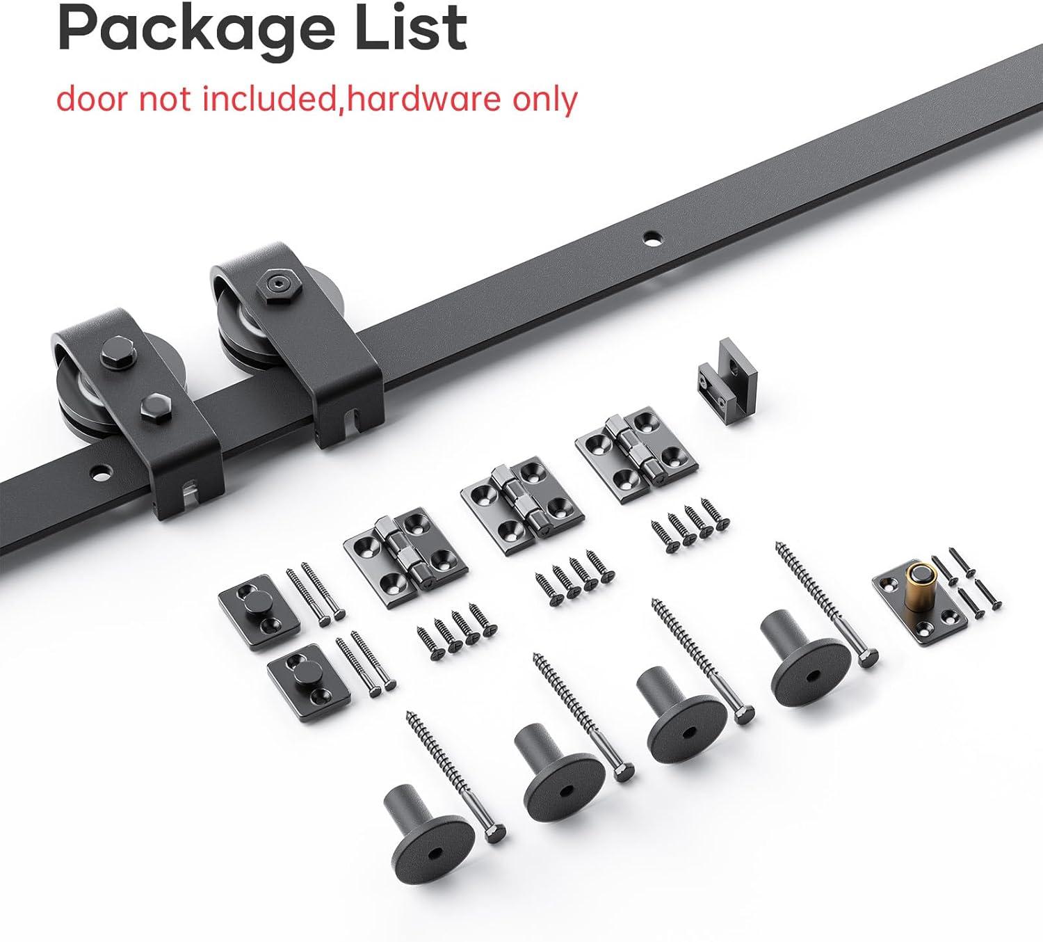 48 inch Bi-Folding Sliding Barn Door Hardware Track Kit, 4FT Black Roller Kit for 2 Doors, J Shape(No Door)