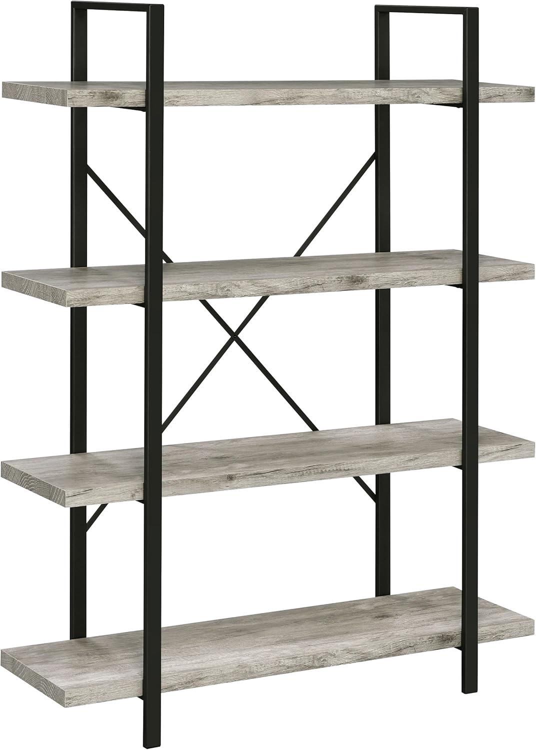 55" Cole 4 Shelf Bookcase with Frame Gray Driftwood/Gunmetal - Coaster