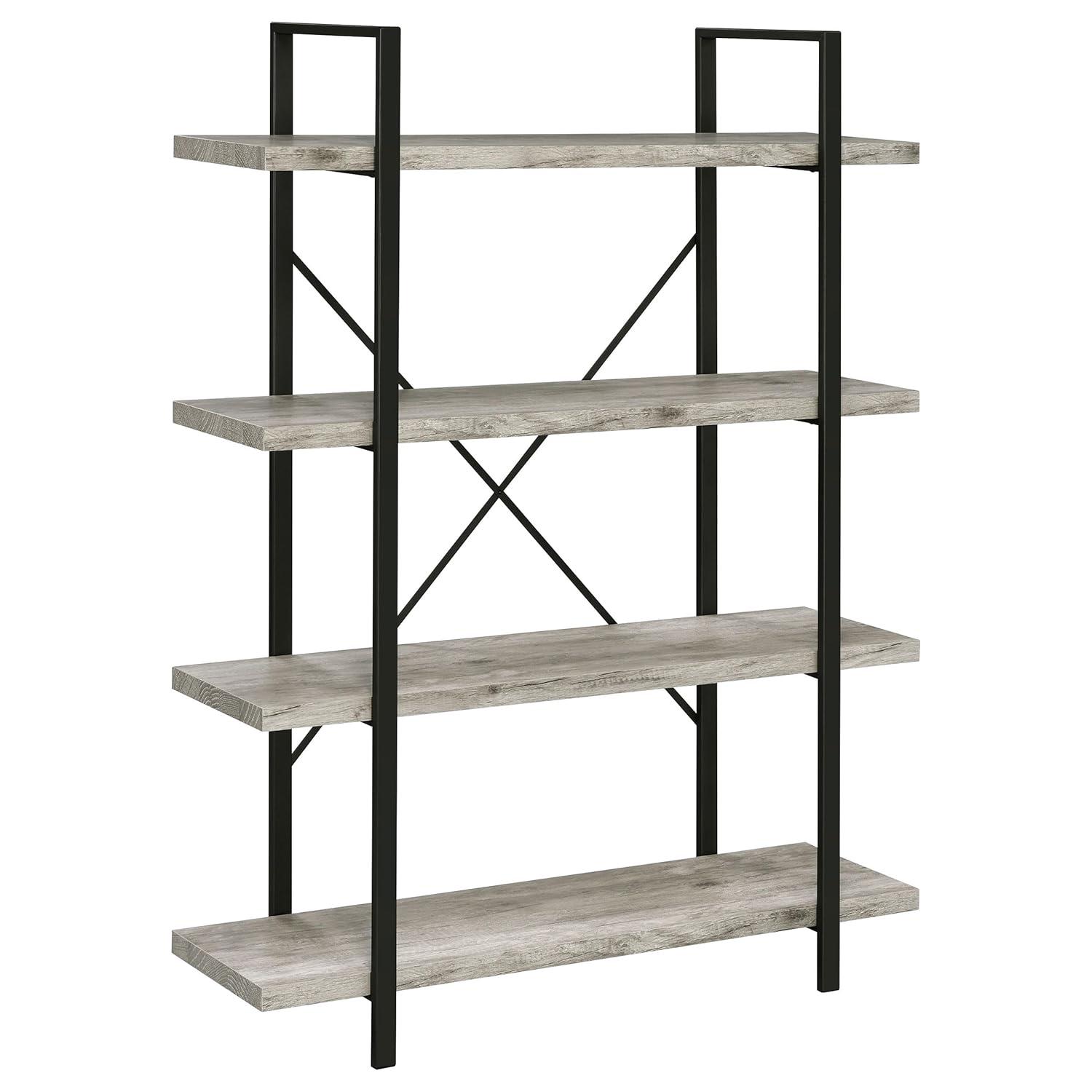 55" Cole 4 Shelf Bookcase with Frame Gray Driftwood/Gunmetal - Coaster