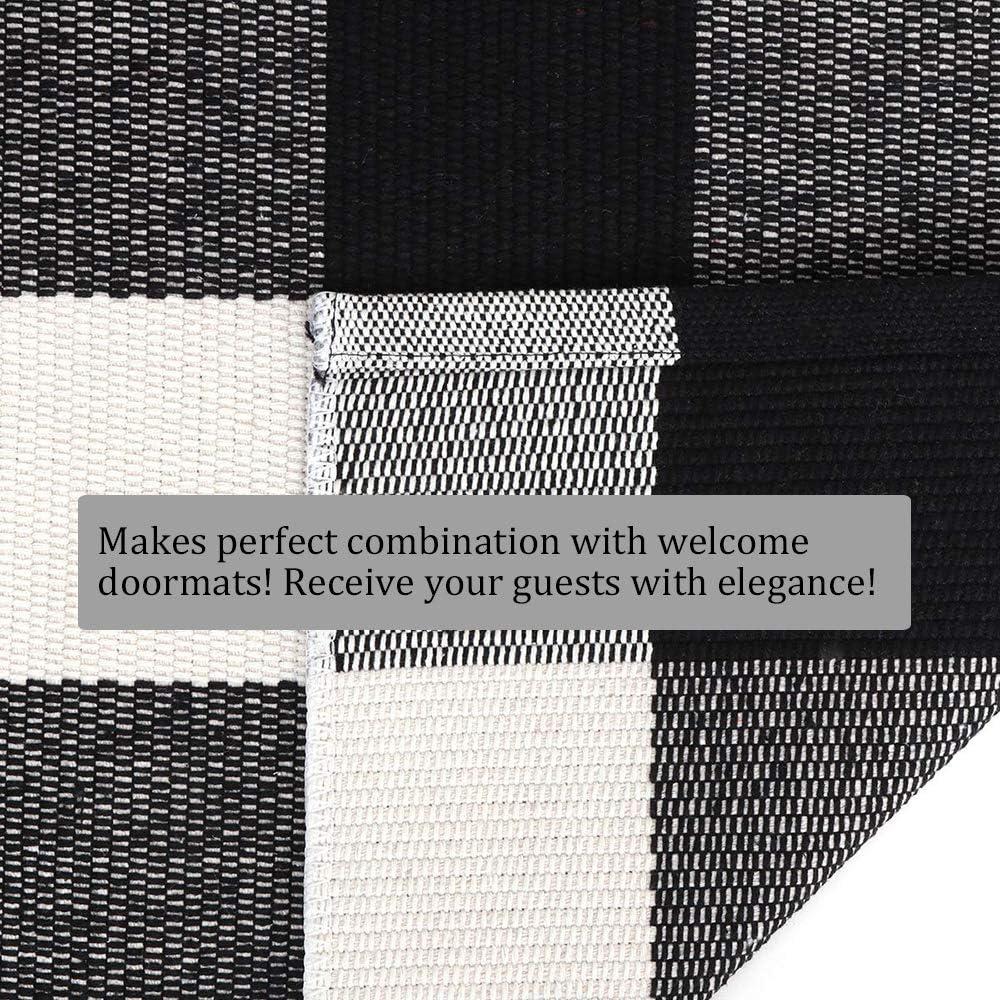 SANMADROLA Buffalo Plaid Check Black and White Cotton Doormat, 27.5'' x 43''