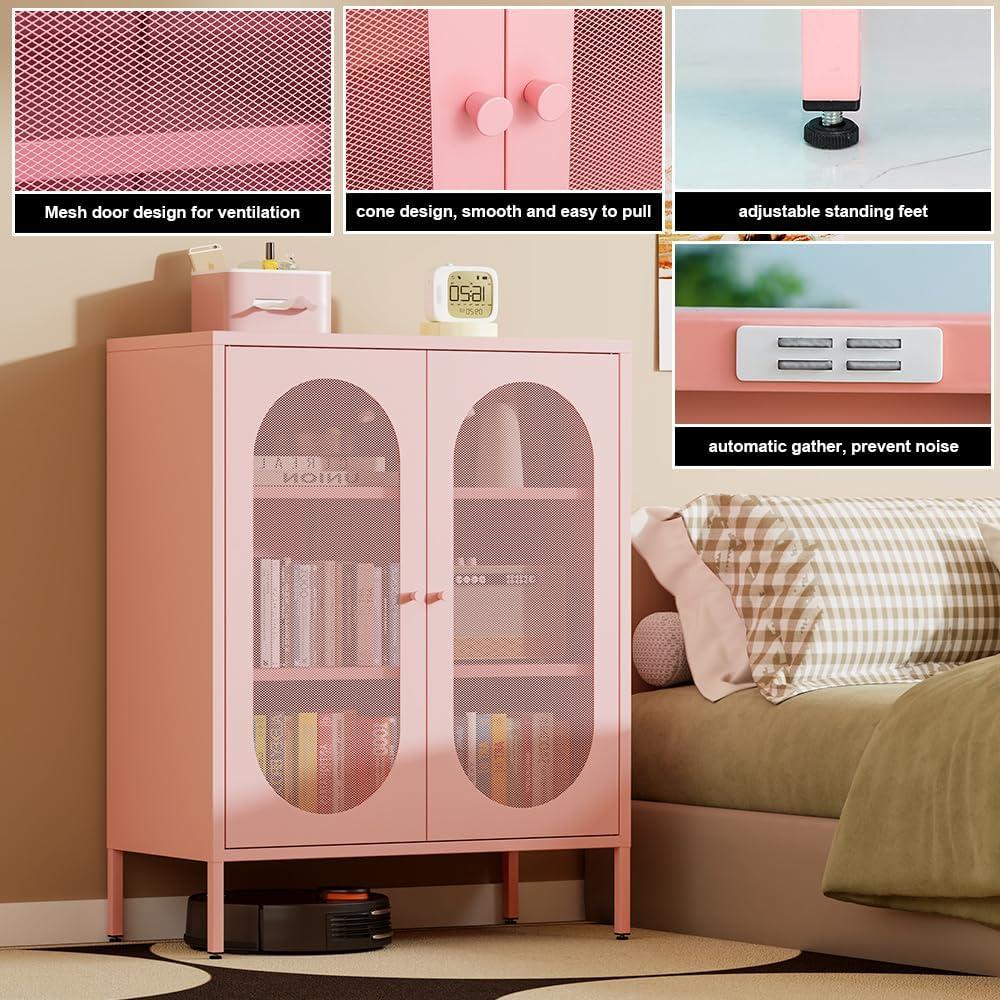 Pemberly Row 2 Door Metal Locker Style Storage Accent Cabinet in Bashful Pink