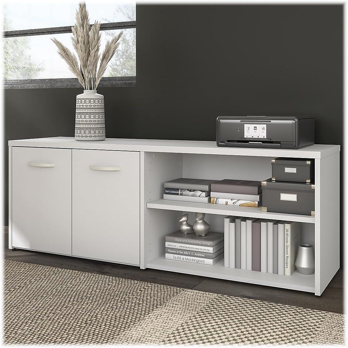 White Engineered Wood Office Storage Cabinet with Adjustable Shelves