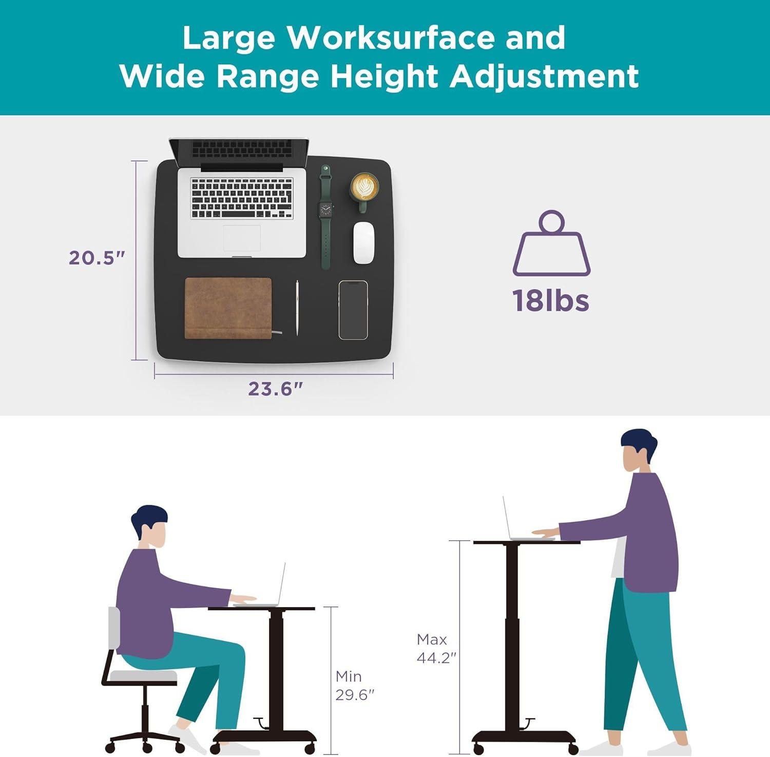 Adjustable Mobile Sit-Stand Desk in Black with Pneumatic Lift