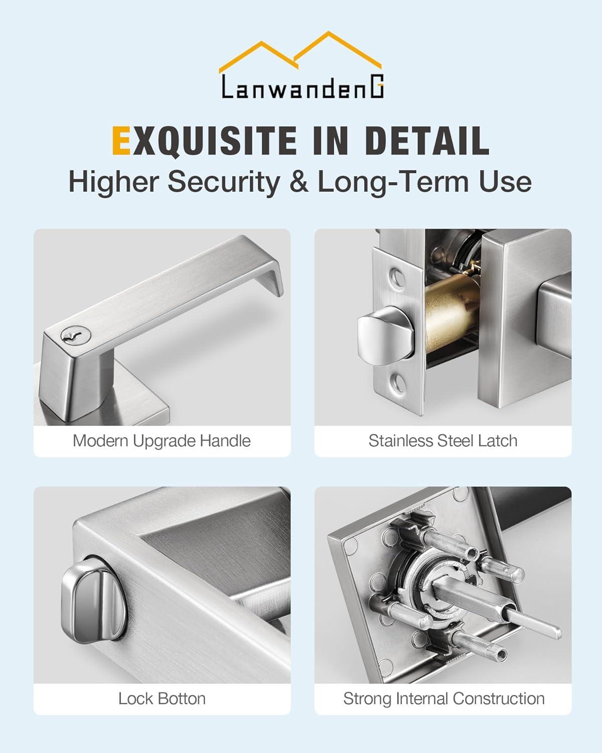 Front Door Handle and Deadbolt Set, Matte Black Exterior Door Lock Set with Deadbolt, Front Door Handles and Locks (2 Pack)