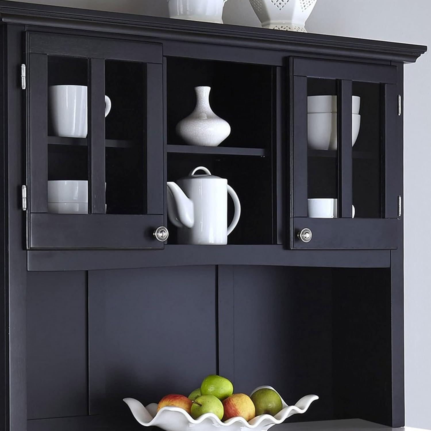 Black Hardwood Buffet with Hutch and Stainless Steel Top