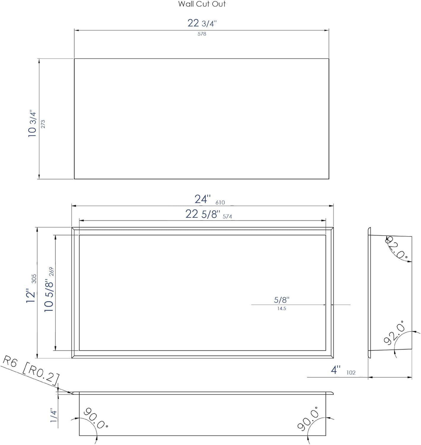 ALFI brand ABNC2412-W 24 x 12 White Matte Stainless Steel Horizontal Single Shelf Bath Shower Niche