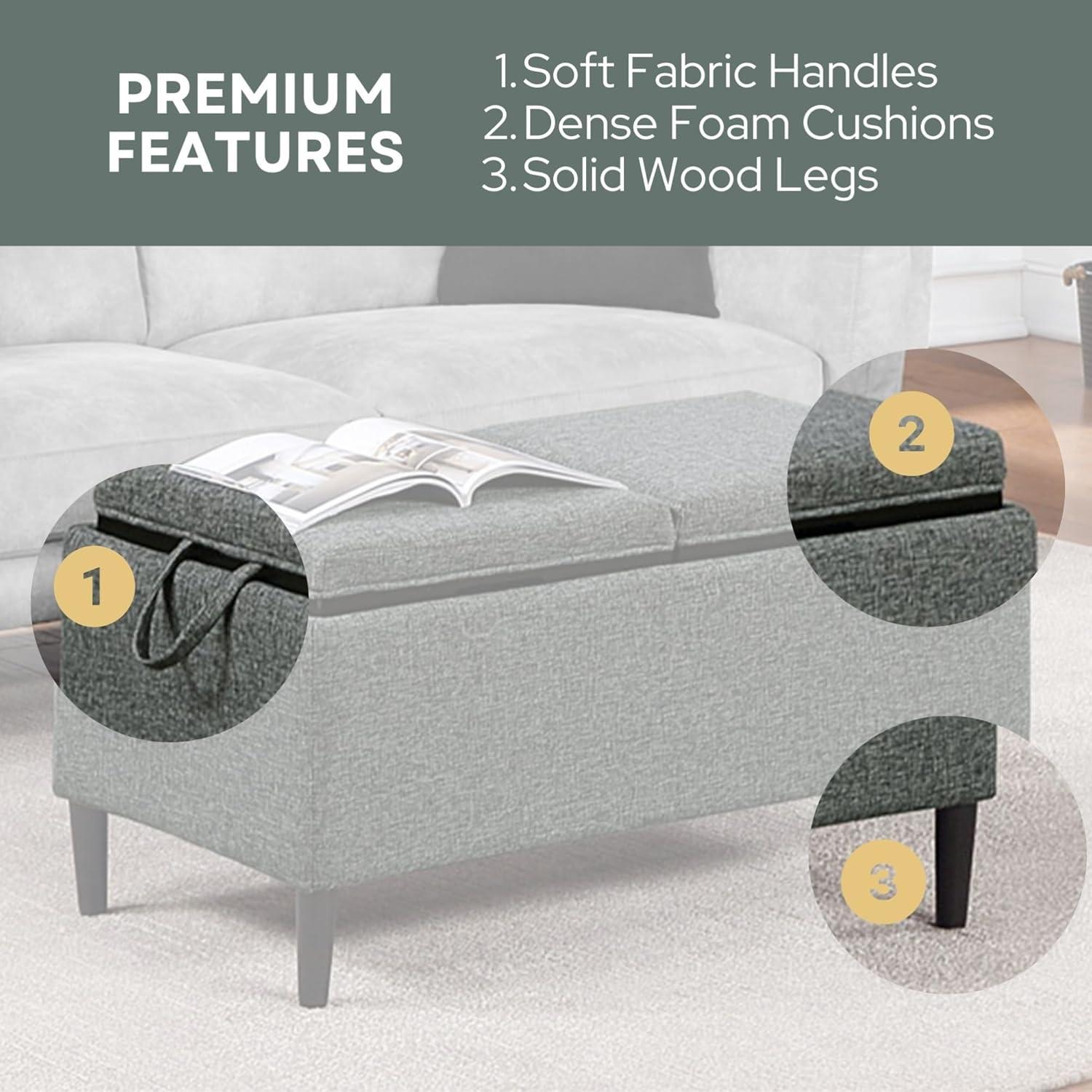 Convenience Concepts Designs4Comfort Magnolia Storage Ottoman with Reversible Trays, Light Charcoal Gray Fabric