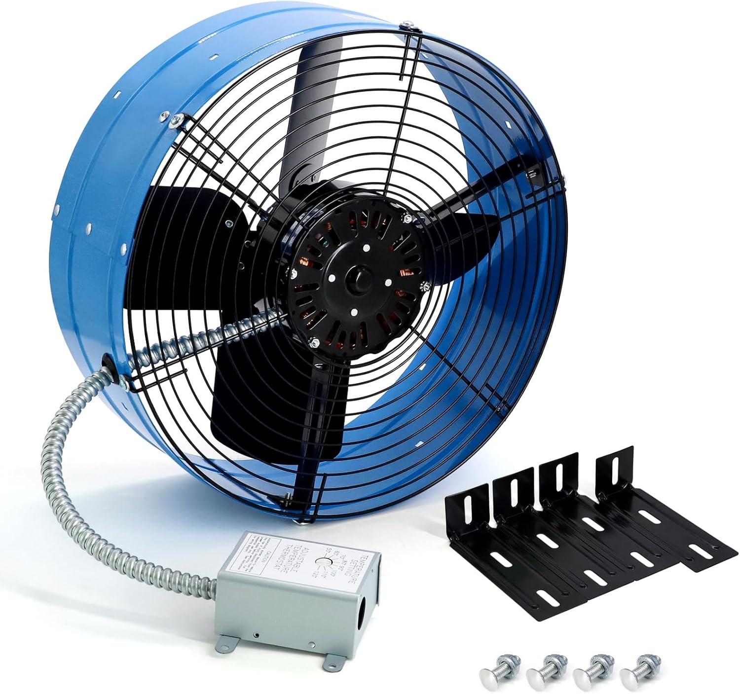 Criditpid 15" Gable Mount Vent Attic Fan, Exhaust Ventilation Fan with Adjustable Thermostat for Gable, Home, Shed, Garage, Portable Building, 3.4A, 1300CFM, 1075RPM, 1850 Sq.Ft Coverage Area.