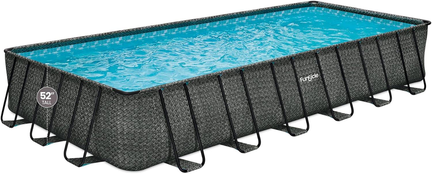 Funsicle 24-Foot Gray Rectangular Above Ground Pool with Filter and Ladder