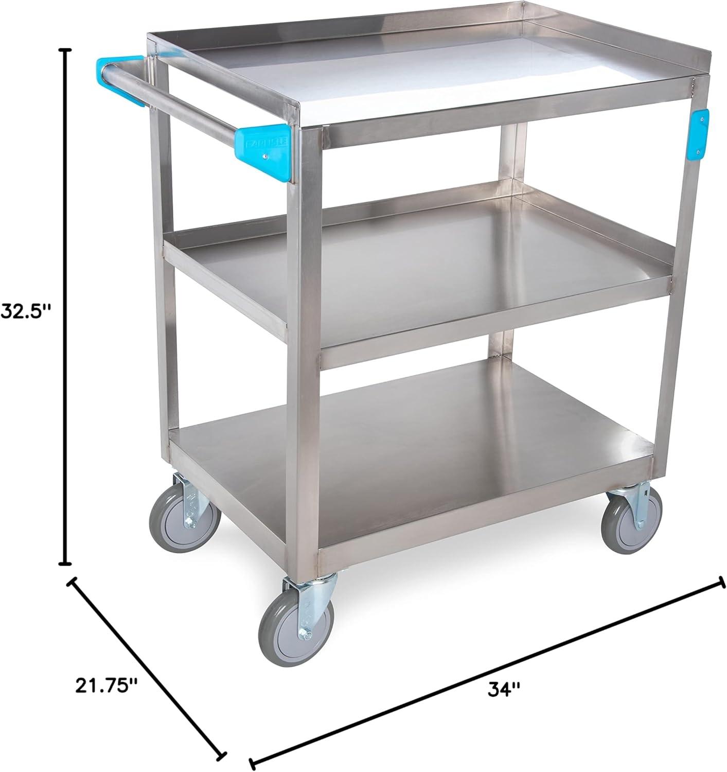 Stainless Steel 3-Shelf Utility Cart with Rubber Bumpers