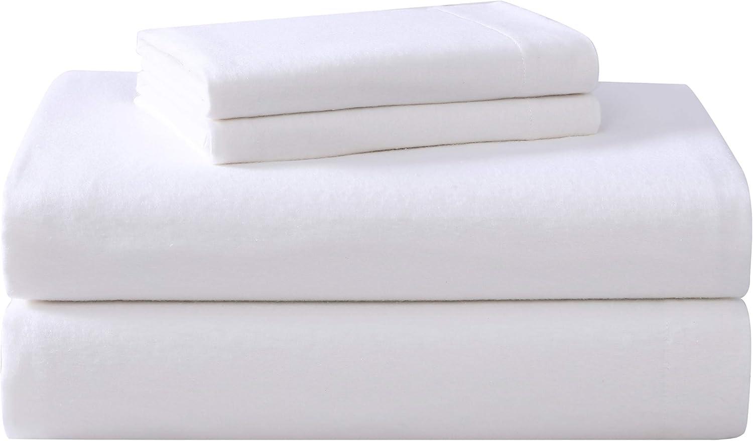 King Solid Flannel Sheet Set White - Laura Ashley