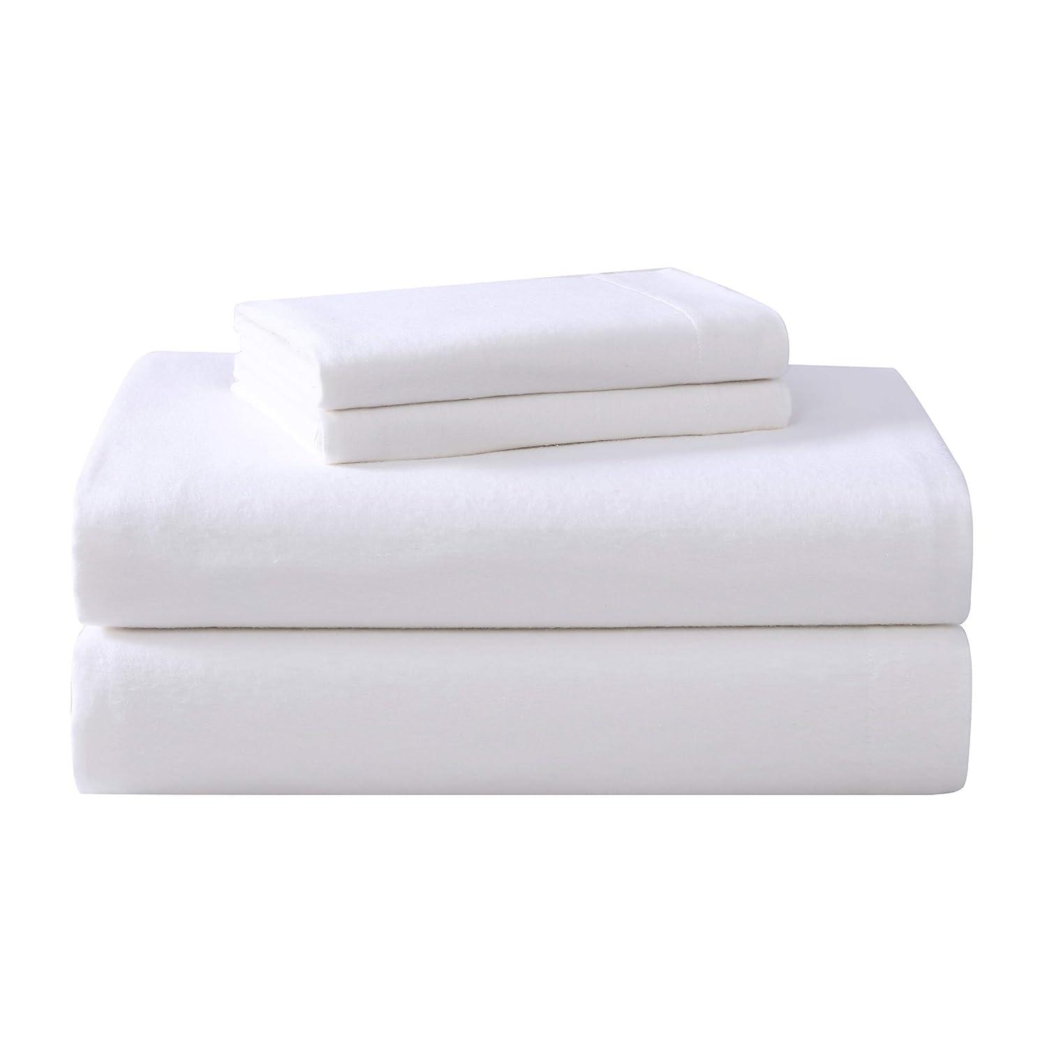 King Solid Flannel Sheet Set White - Laura Ashley