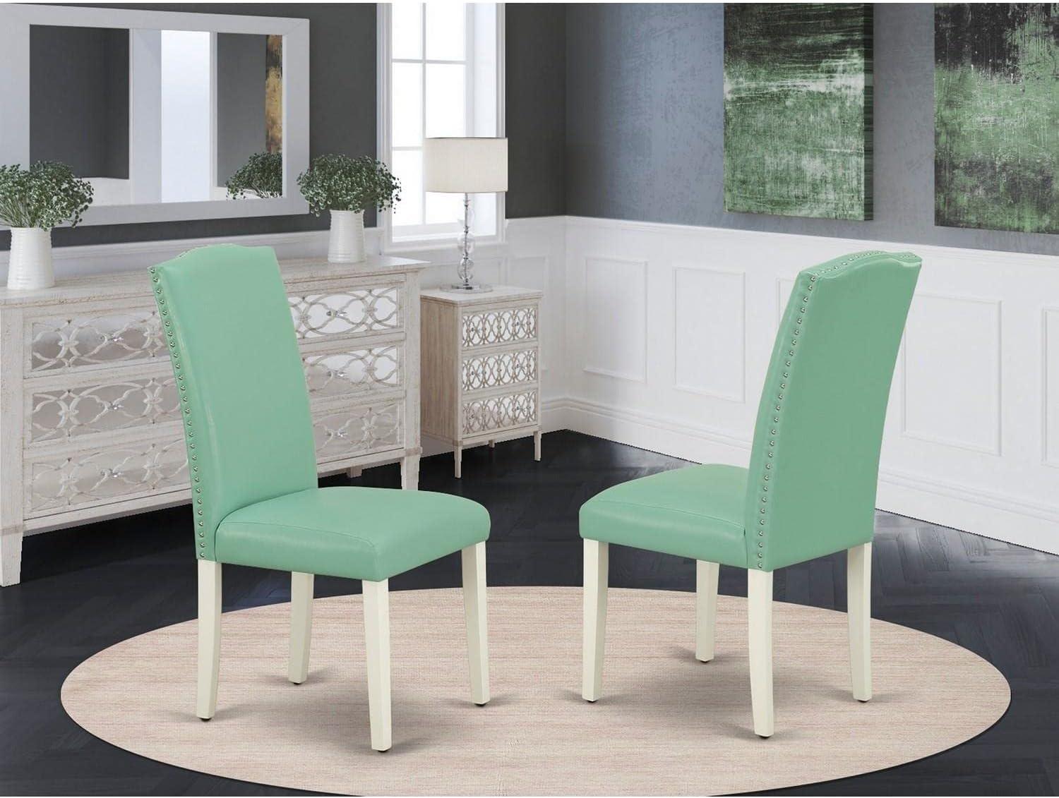 Linen White and Pond Blue Leather Parsons Dining Chair - Set of 2