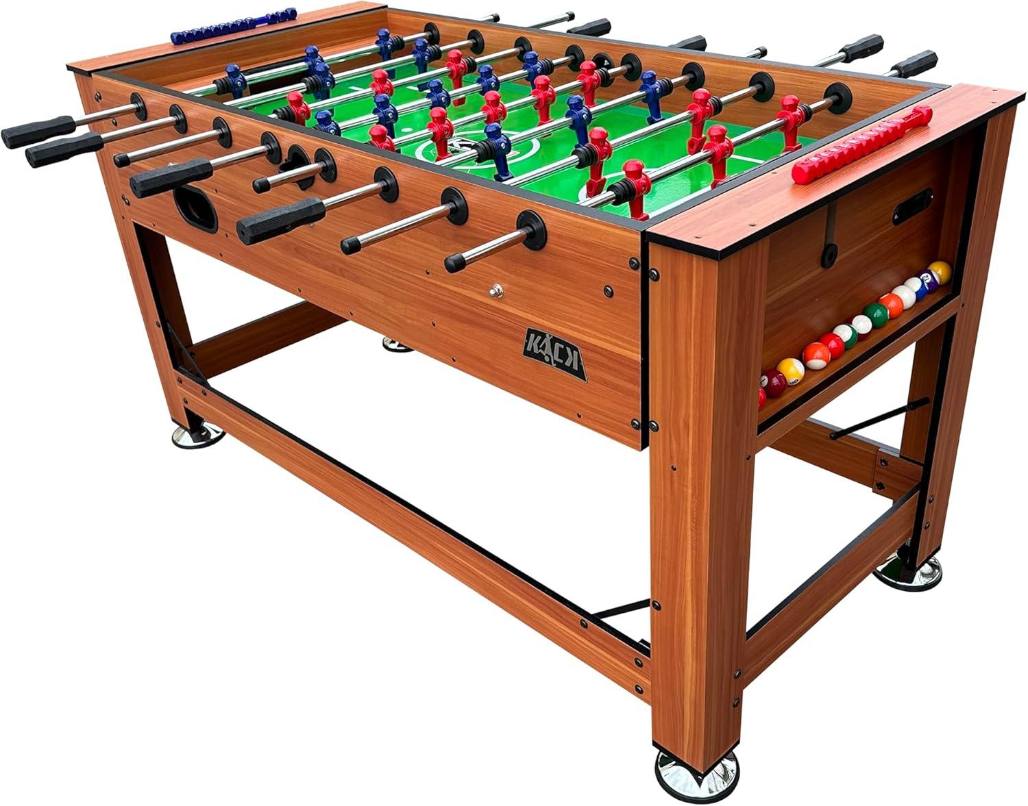 KICK Dyad 55″ 2-in-1 Multi Game Table (Brown) - Combo Game Table Set - Billiards/Pool and Foosball for Home, Game Room, Friends and Family!