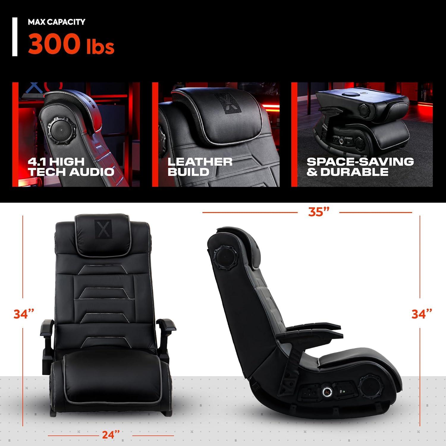 Black Vinyl Gaming Chair with Built-in Audio Speakers