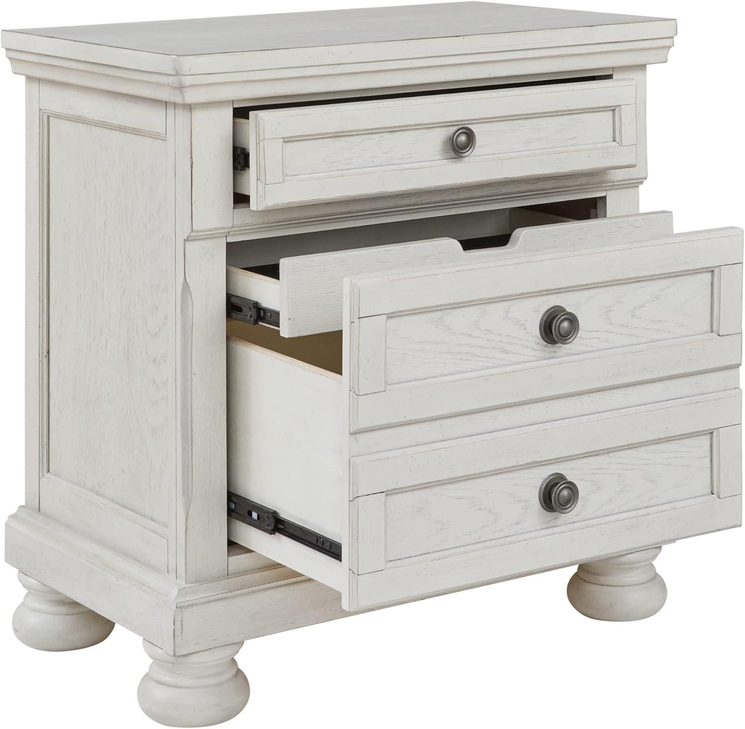 Robbinsdale 2 Drawer Nightstand White - Signature Design by Ashley: Bronze-Tone Hardware, Wood Veneer, Storage Tray