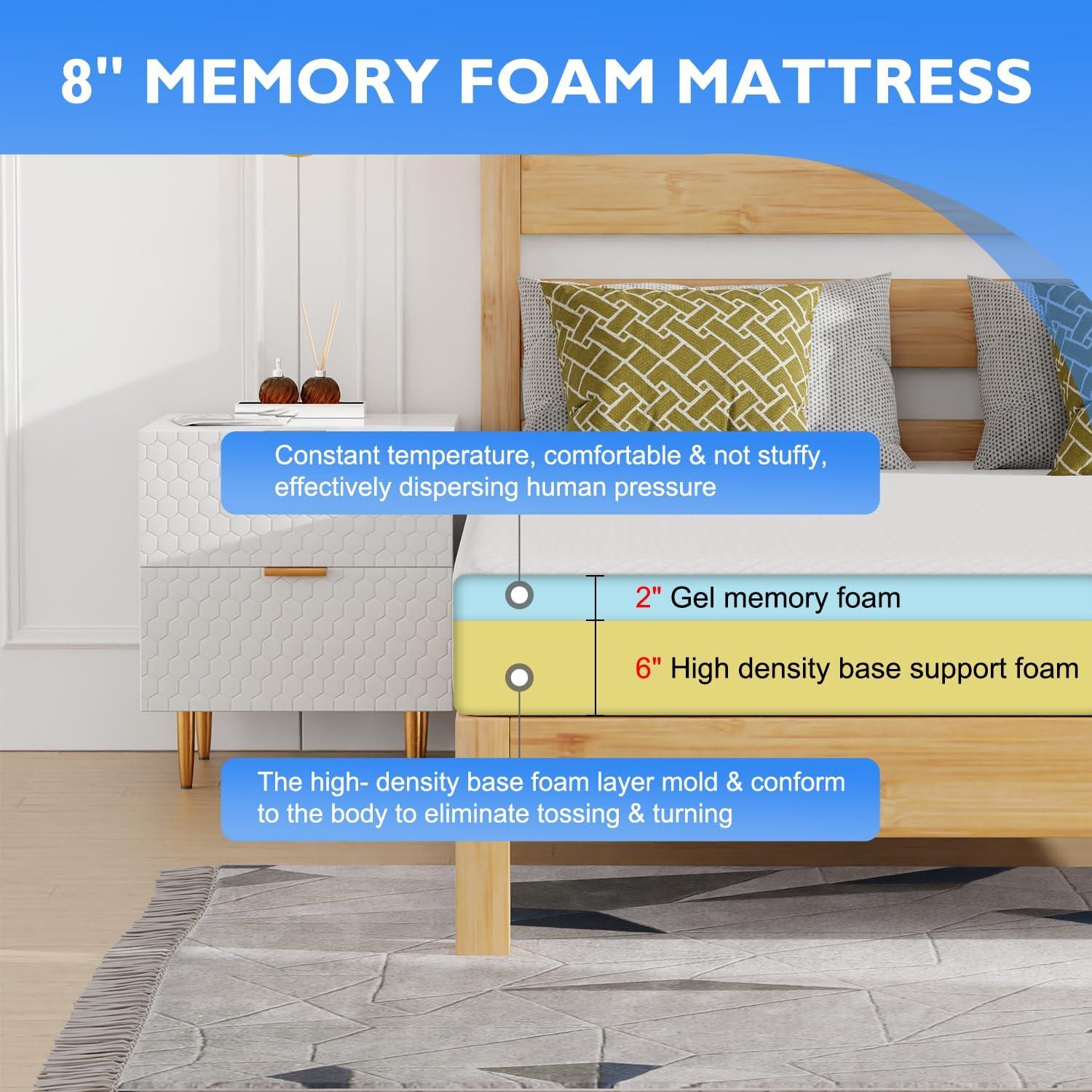 Queen 8-Inch Gel Memory Foam Mattress with Adjustable Base