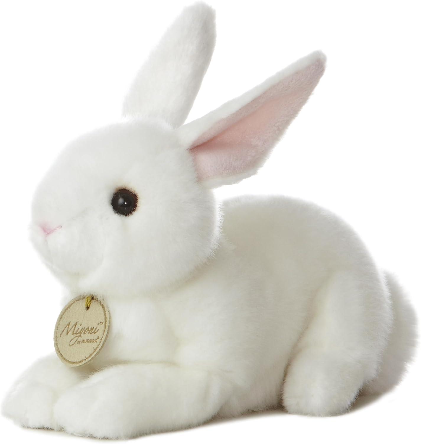 Aurora Small American White Rabbit Miyoni Realistic Stuffed Animal White 8"