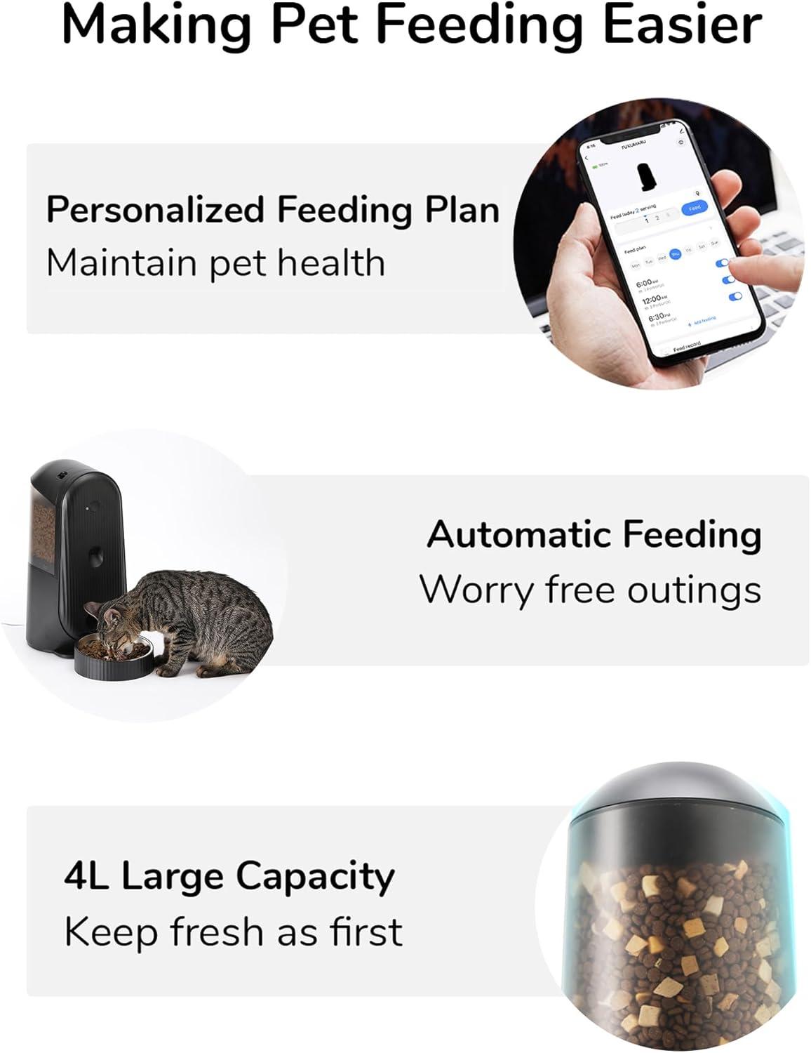 Automatic Cat Feeder, 2 In 1 Automatic Pet Feeders With Camera And Audio, Support DIY Meals And Timed Control Wifi Cat Food Dispenser, Suit For Cat And Dog