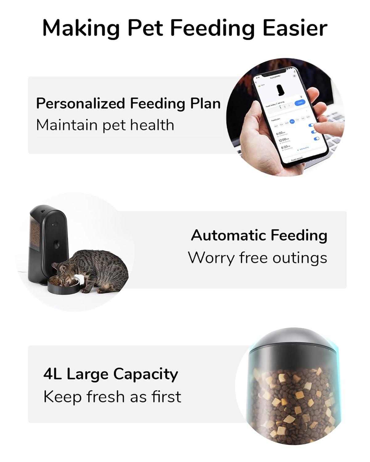 Automatic Cat Feeder, 2 In 1 Automatic Pet Feeders With Camera And Audio, Support DIY Meals And Timed Control Wifi Cat Food Dispenser, Suit For Cat And Dog