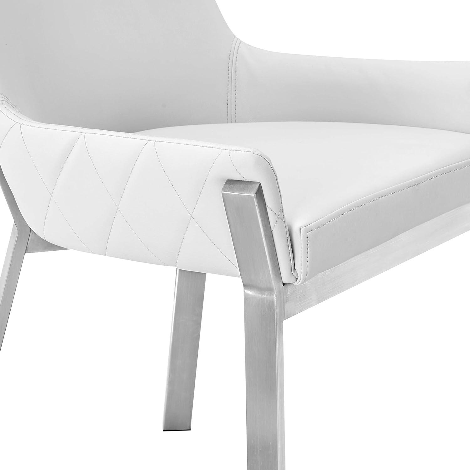 White Faux Leather Upholstered Dining Chair with Silver Metal Legs