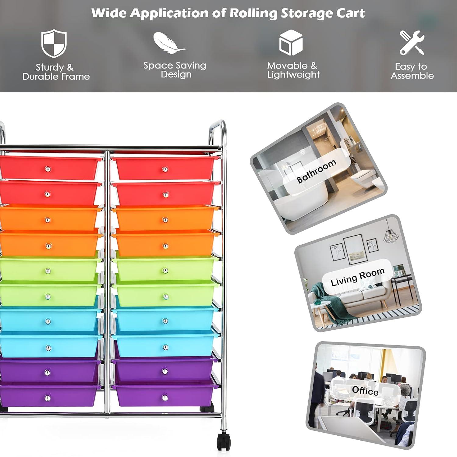 20-Drawer Organizer Cart Tools, Mobile Utility Storage Cart with Detachable Drawers & Lockable Wheels, Rolling Storage Cart with wheels for Home Office School(Multicolor)