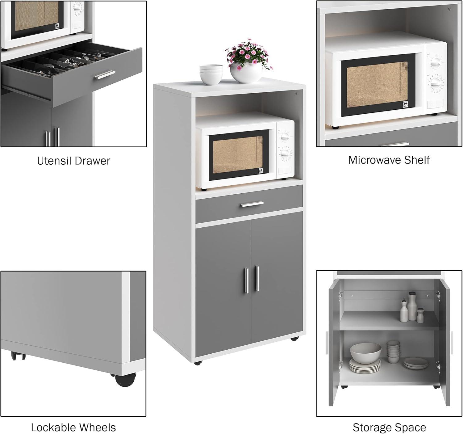 Lavish Home Microwave Stand with Storage – Rolling Cabinet