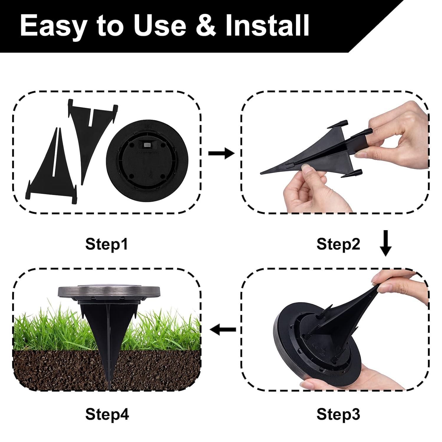 Solar Ground Lights Outdoor 4 Pack, 8 LED Solar Disk Garden Lights Waterproof Inground Landscape Lighting for Yard Deck Lawn Patio Pathway Walkway Driveway (White)