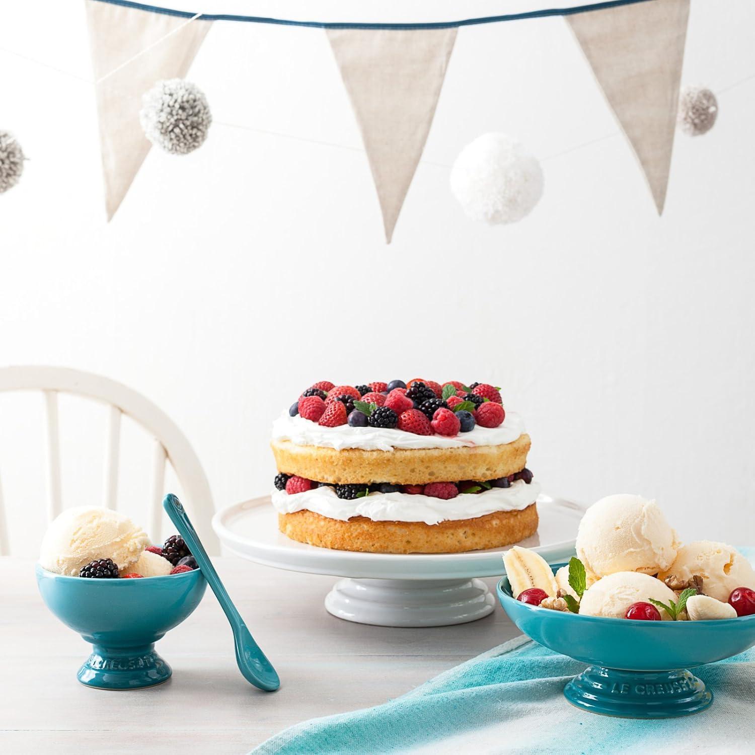 White Enamel Round Ceramic Pedestal Cake Stand