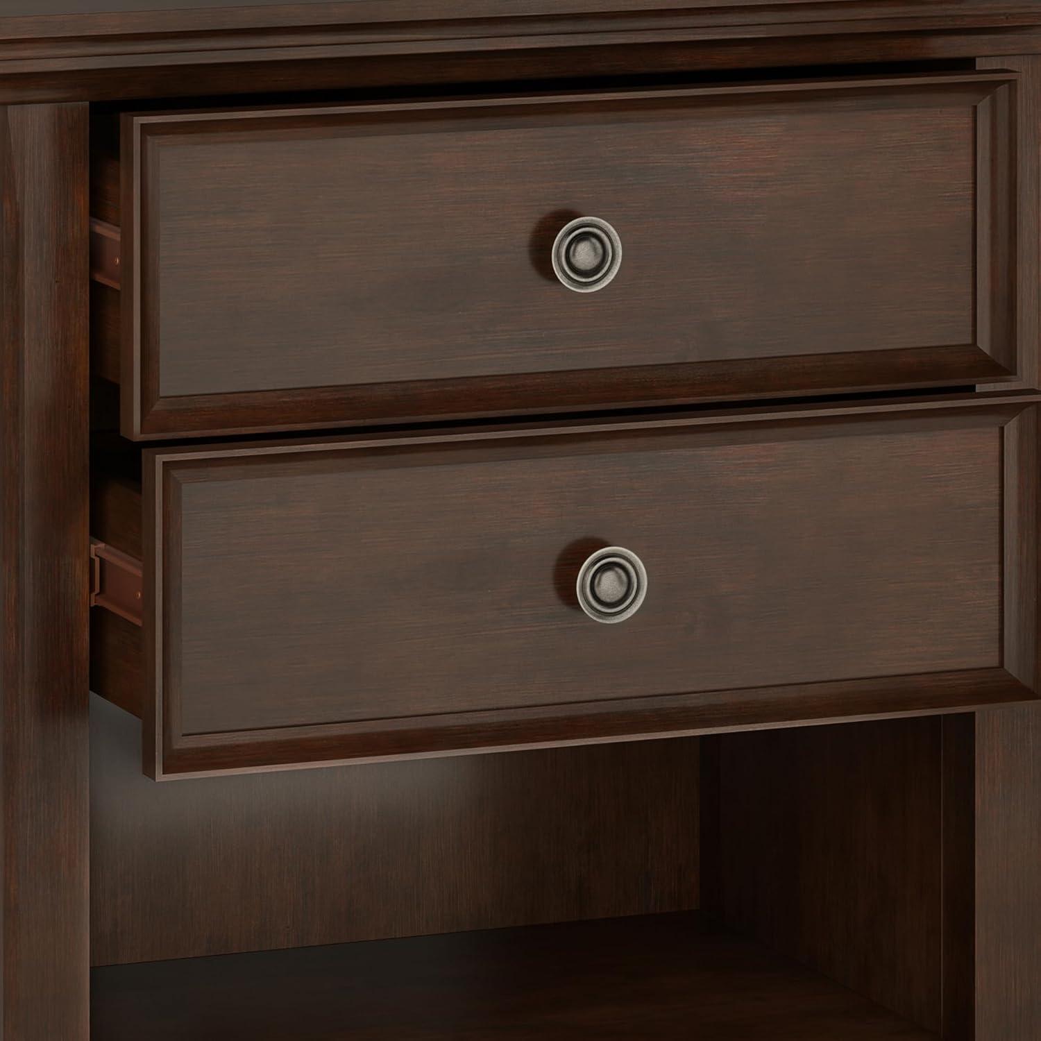 Simpli Home Amherst 24"W 2-Drawer Solid Wood Nightstand with Open Shelf