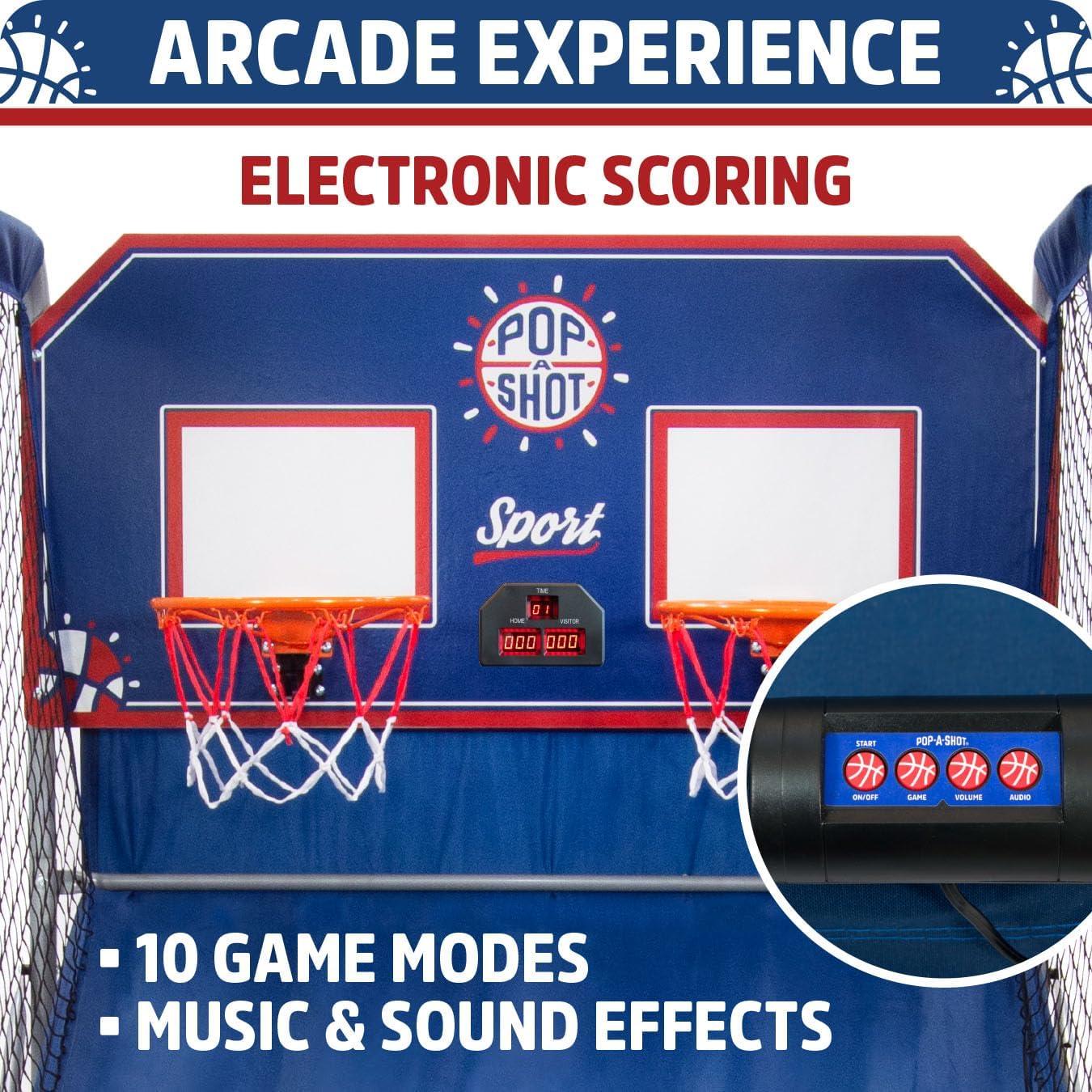 Pop-A-Shot Official Dual Shot Sport Basketball Arcade Game – 10 Games – 6 Audio Options – Durable Construction – Easy Fold Up