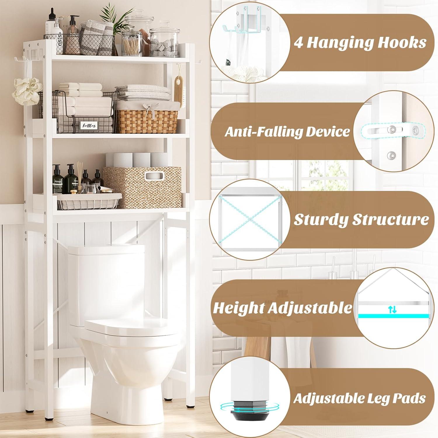 Lorelia Over The Toilet Storage Shelf 3-Tier Bathroom Shelves Over Toilet Shelves White