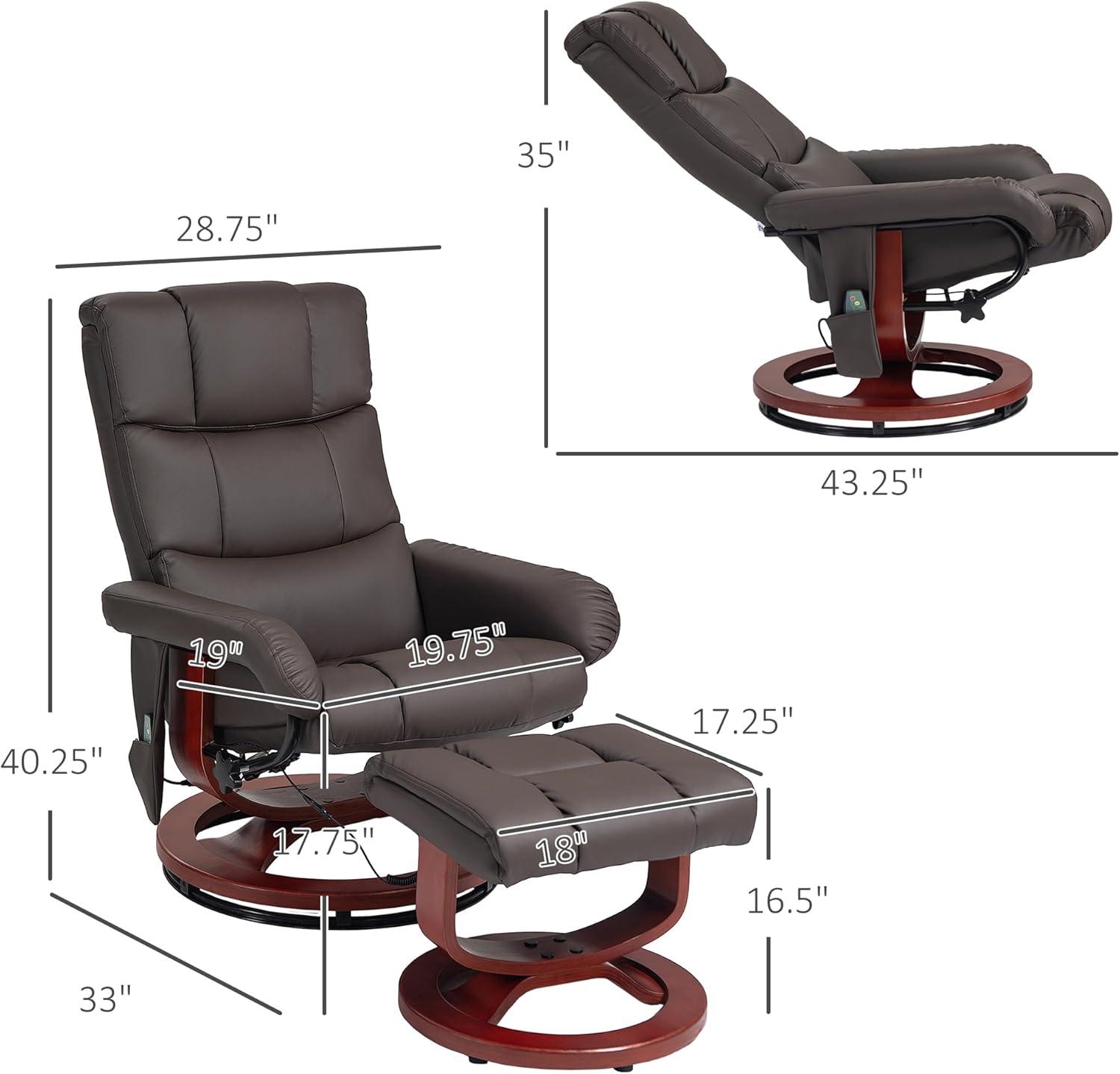 Brown Faux Leather Swivel Massage Recliner with Ottoman