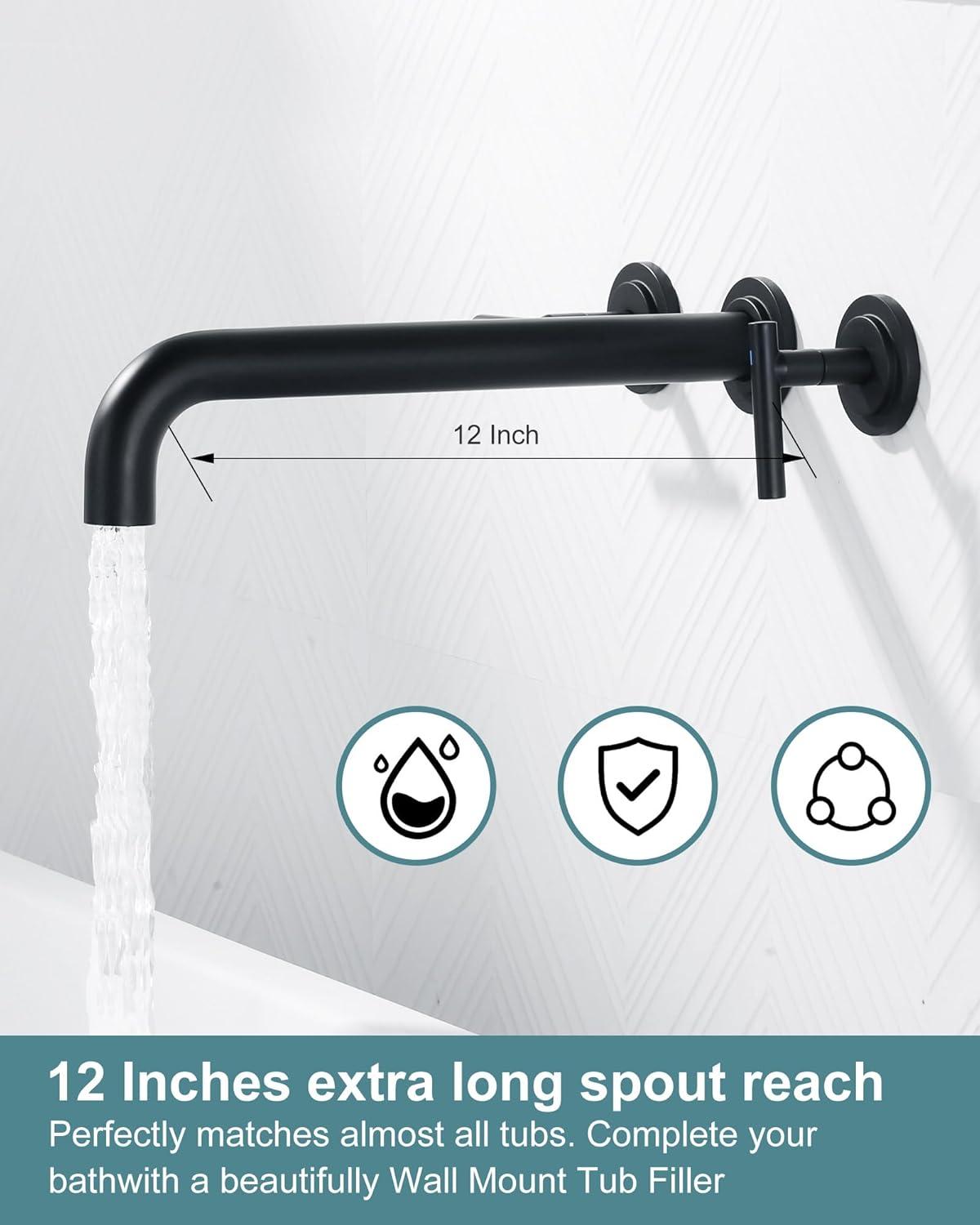 Matte Black Stainless Steel Wall-Mount Bathroom Faucet with Dual Handles