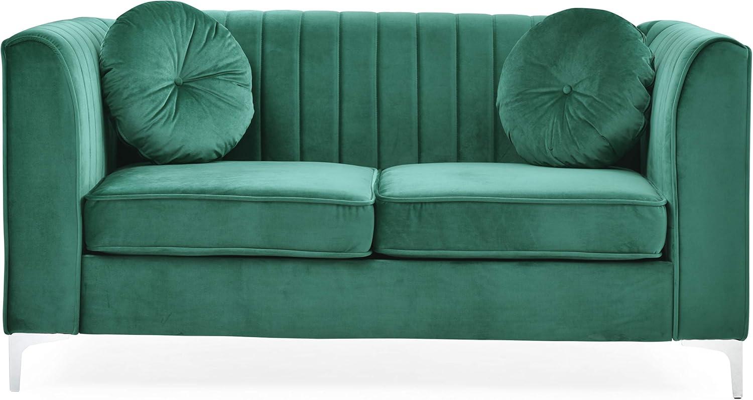 Green Velvet Tufted Loveseat with Chrome Legs