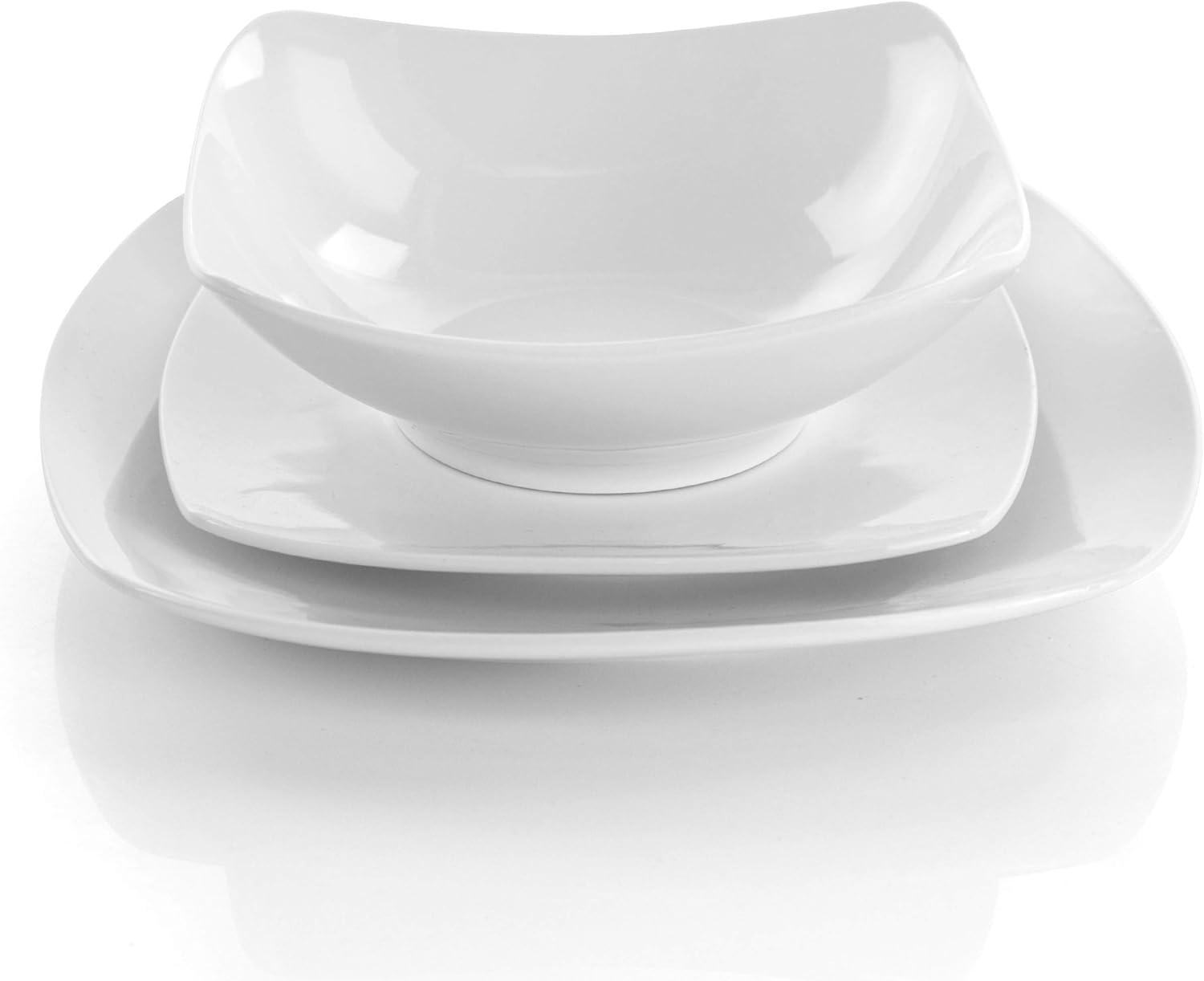 18pc Porcelain Newman Square Dinnerware Set White - Elama: Microwave & Dishwasher Safe, Service for 4, Solid Pattern