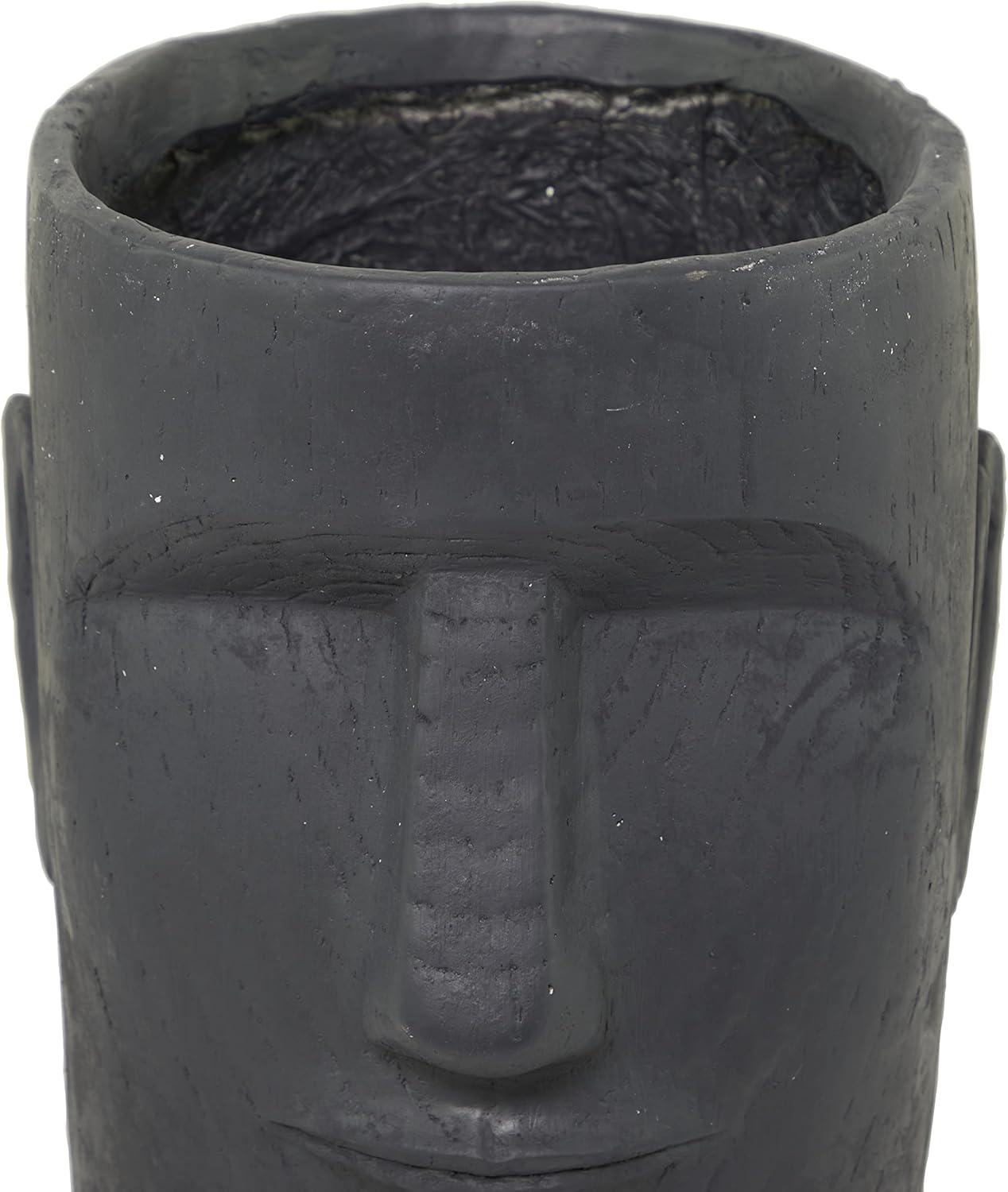 Deco 79 Magnesium Oxide Face Indoor Outdoor Planter Easter Island Large Planter Pot, Planter 13" x 14" x 18", Dark Gray