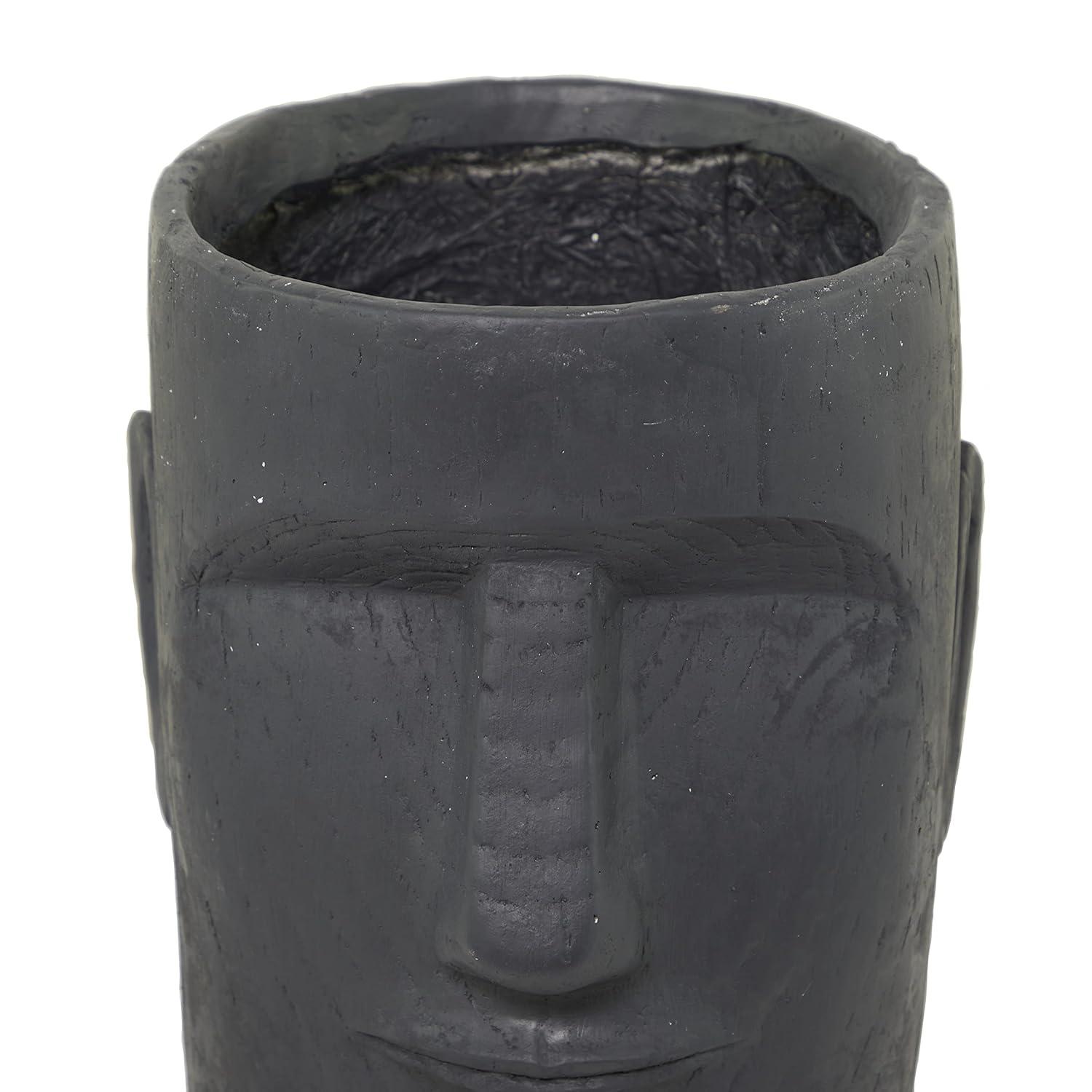 Deco 79 Magnesium Oxide Face Indoor Outdoor Planter Easter Island Large Planter Pot, Planter 13" x 14" x 18", Dark Gray