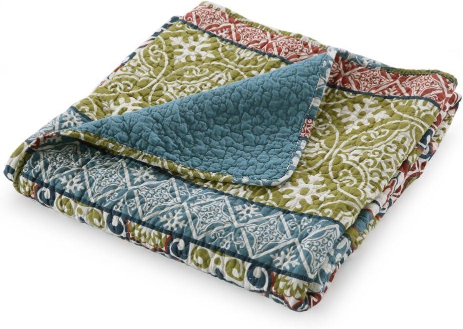 Greenland Home Fashions 50"x60" Shangri-La Throw Blanket: Quilted Abstract Cotton, Woven, Multicolored, All Ages