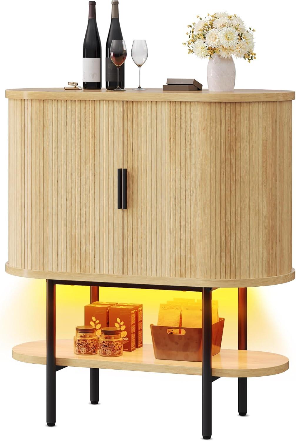 Kitchen Buffet Cabinet, 60“ Farmhouse Sliding Barn Door Coffee Bar Sideboard Buffet Cabinet with Capacity 300 lbs for Home Kitchen Dinning Living Room, Grey White/Grey Wash