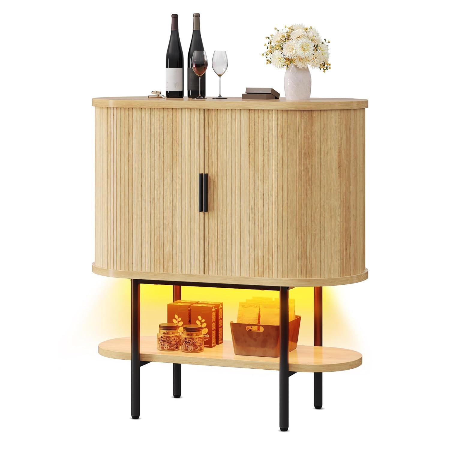 Kitchen Buffet Cabinet, 60“ Farmhouse Sliding Barn Door Coffee Bar Sideboard Buffet Cabinet with Capacity 300 lbs for Home Kitchen Dinning Living Room, Grey White/Grey Wash