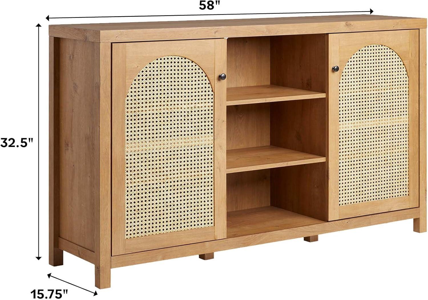 English Oak 58" Modern Rattan & Wood Sideboard