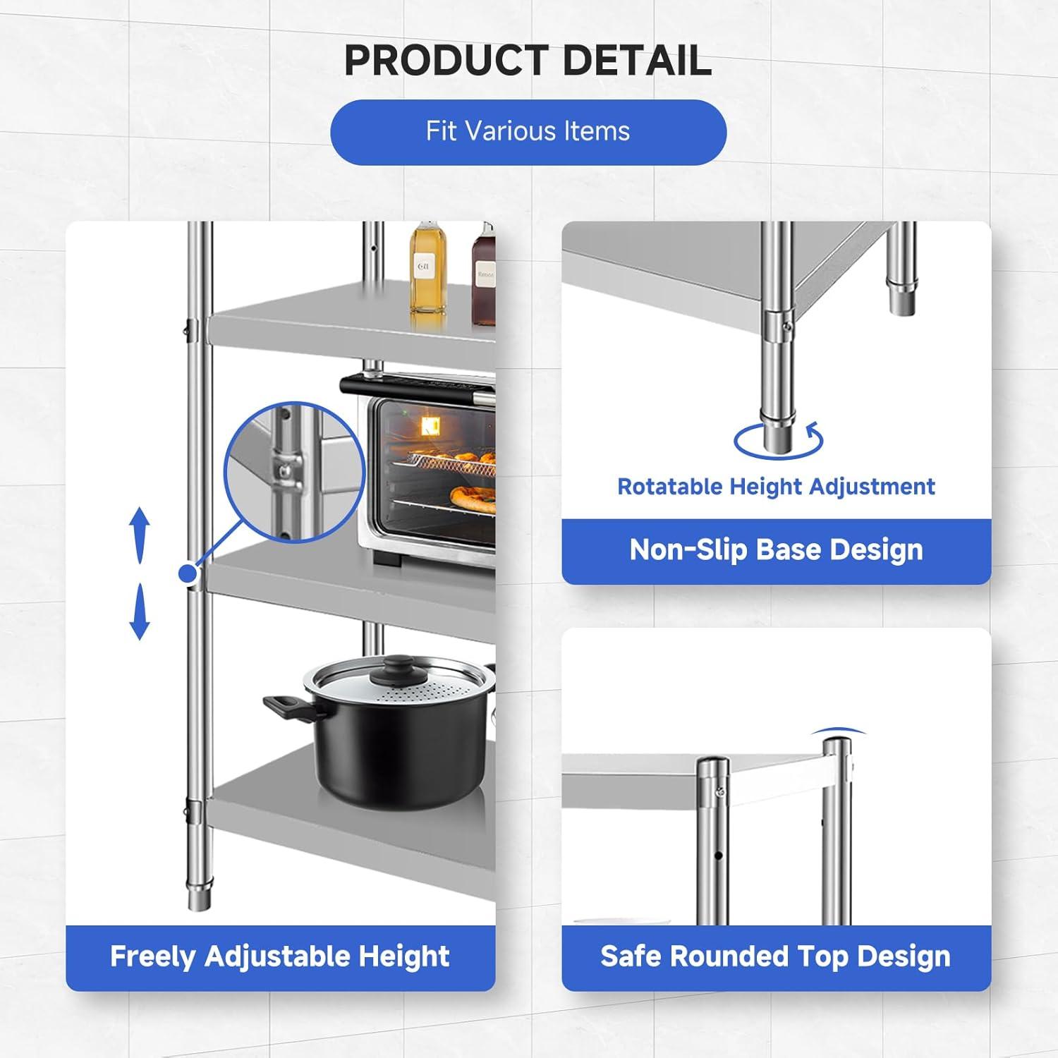 Ataucjin Stainless Steel Shelves,Storage Shelf 4-Tier Heavy Duty Adjustable Shelf Unit,Storage Rack Shelving Capacity Shelf Unit for Kitchen Garage Office Restaurant Warehouse,330lb Per Shelf